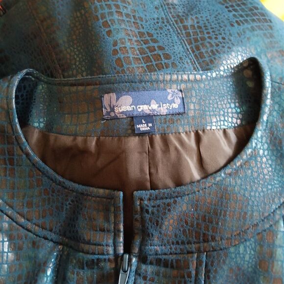 Susan Graver Style Jacket L Faux Leather Teal Blue - Picture 5 of 5